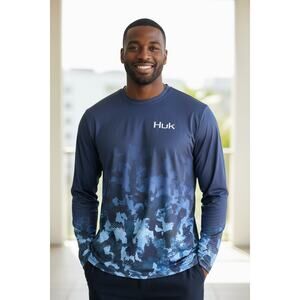 NWT HUK Performance BLUE Long Sleeve Fishing Shirt Men’s MEDIUM UPF 50+ NEW